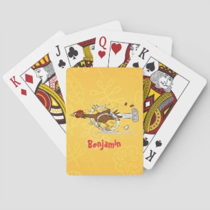 Funny running cool chicken cartoon illustration playing cards