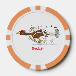 Funny running cool chicken cartoon illustration poker chips
