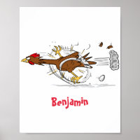 Funny running cool chicken cartoon illustration