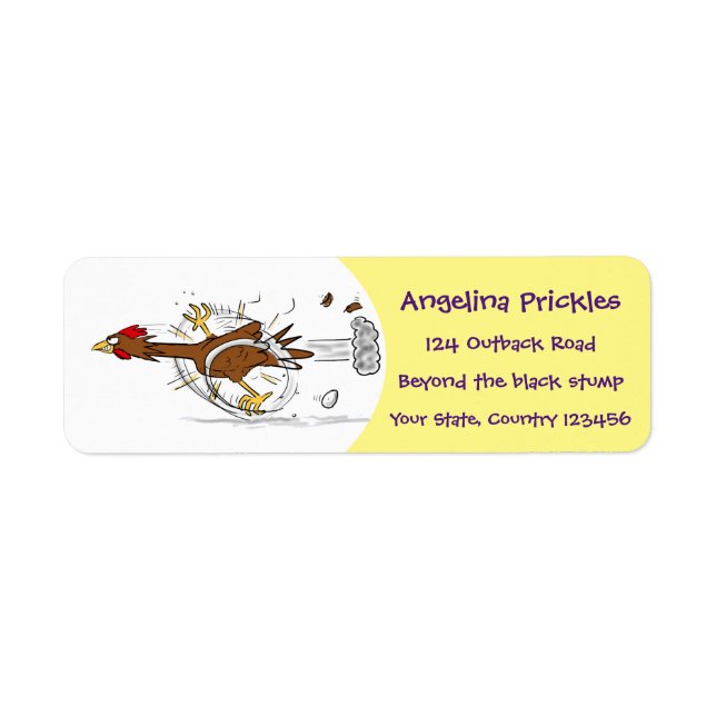 Funny running cool chicken cartoon illustration return address label (Front)