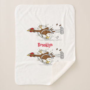 Funny running cool chicken cartoon illustration sherpa blanket