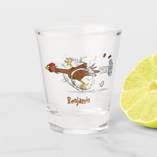 Funny running cool chicken cartoon illustration shot glass