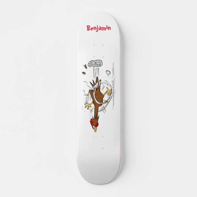 Funny running cool chicken cartoon illustration skateboard (Front)