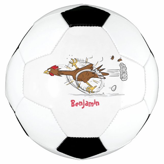 Funny running cool chicken cartoon illustration  soccer ball (Front)