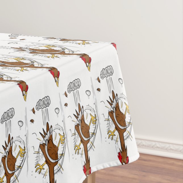 Funny running cool chicken cartoon illustration tablecloth (In Situ)