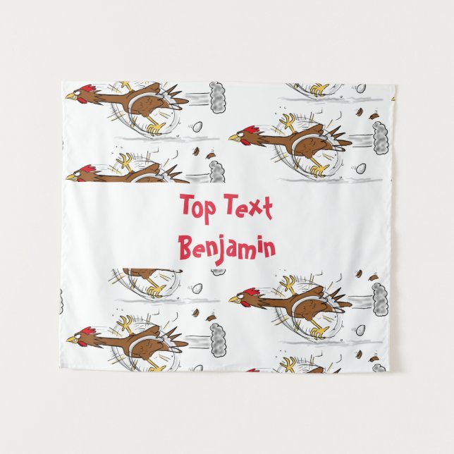 Funny running cool chicken cartoon illustration tapestry (Front (Horizontal))