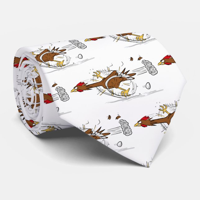 Funny running cool chicken cartoon illustration tie (Rolled)