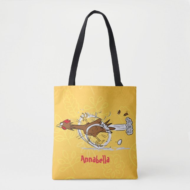 Funny running cool chicken cartoon illustration tote bag (Front)