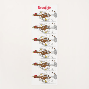 Funny running cool chicken cartoon illustration yoga mat