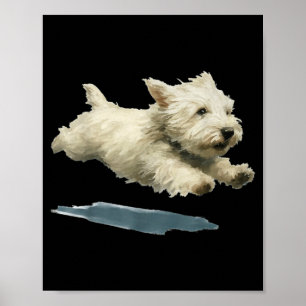 Funny Running Dog Art Print Cute Westie Dog