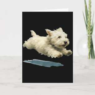 Funny Running Dog Art Print Cute Westie Dog _1  Card