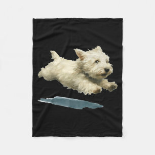 Funny Running Dog Art Print Cute Westie Dog _1 Fleece Blanket