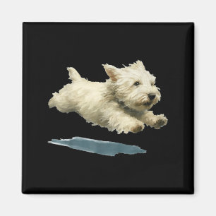 Funny Running Dog Art Print Cute Westie Dog _1 Magnet