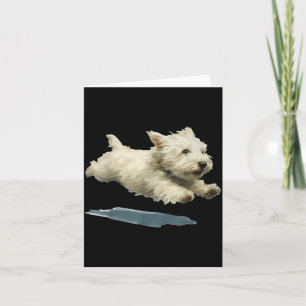 Funny Running Dog Art Print Cute Westie Dog Card
