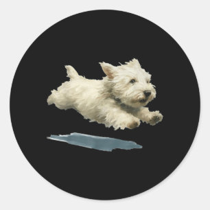 Funny Running Dog Art Print Cute Westie Dog Classic Round Sticker