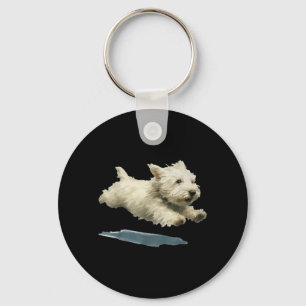 Funny Running Dog Art Print Cute Westie Dog Key Ring
