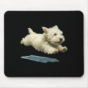 Funny running dog art print cute westie dog mouse pad