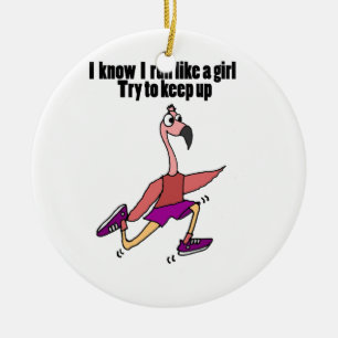 Funny Running Flamingo Ceramic Ornament