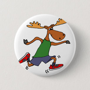 Funny Running Moose cartoon 6 Cm Round Badge