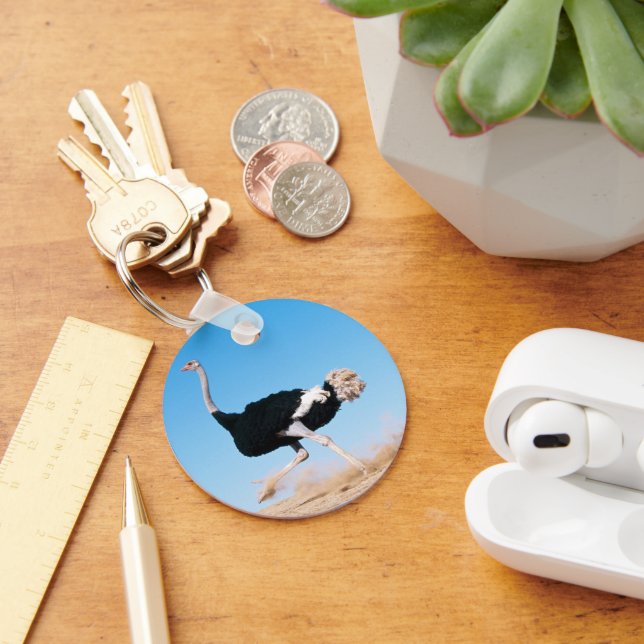 Funny Running Ostrich Photo Key Ring (Desk)