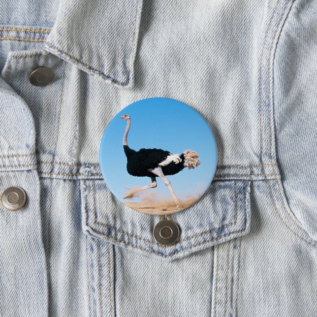 Funny Running Ostrich Photo Pin-Back 7.5 Cm Round Badge (In Situ)