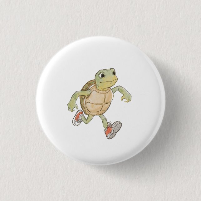 Funny Running Turtle Cartoon Button Badge Pin (Front)
