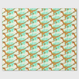 Funny Running Velociraptor Jurassic Dinosaur Art Wrapping Paper