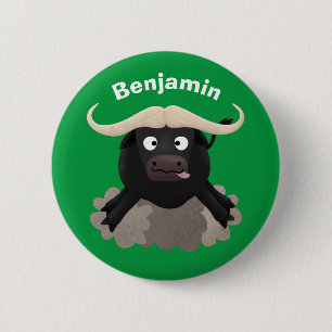 Funny running water buffalo cartoon 6 cm round badge