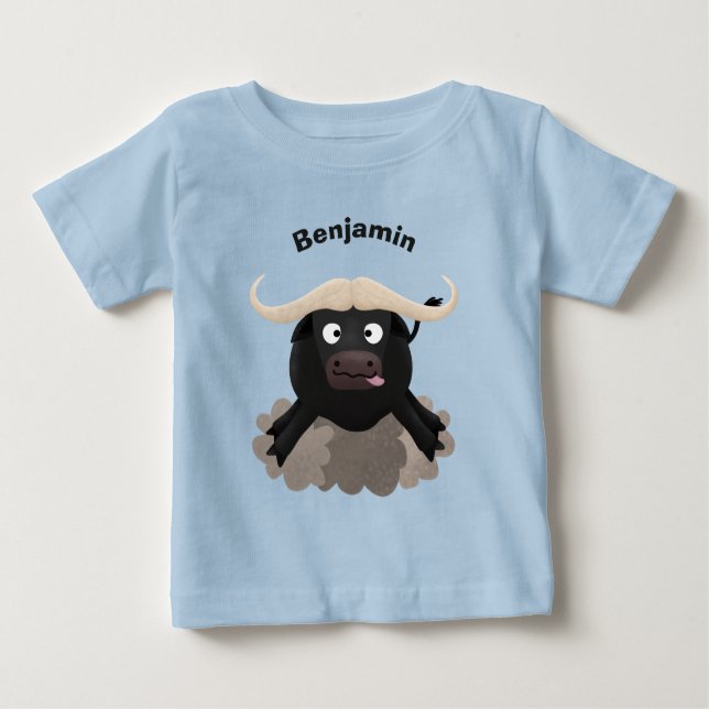 Funny running water buffalo cartoon baby T-Shirt (Front)