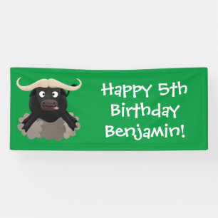 Funny running water buffalo cartoon banner