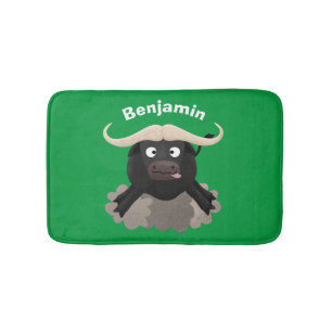 Funny running water buffalo cartoon bath mat