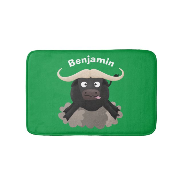 Funny running water buffalo cartoon bath mat (Front)