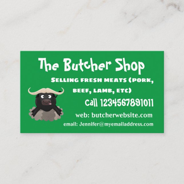 Funny running water buffalo cartoon business card (Front)
