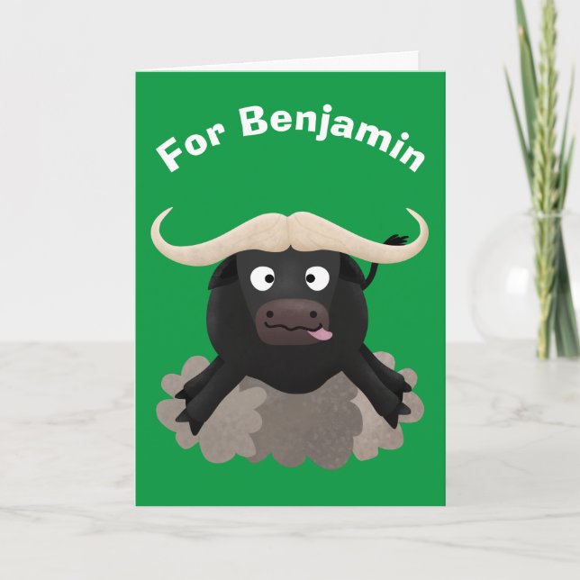 Funny running water buffalo cartoon card (Front)