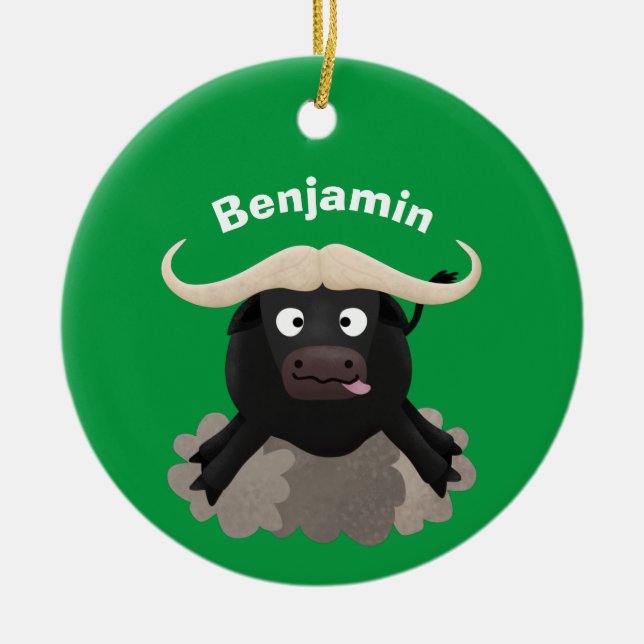 Funny running water buffalo cartoon ceramic ornament (Front)