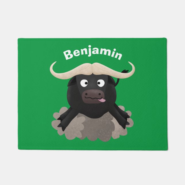 Funny running water buffalo cartoon doormat (Front)