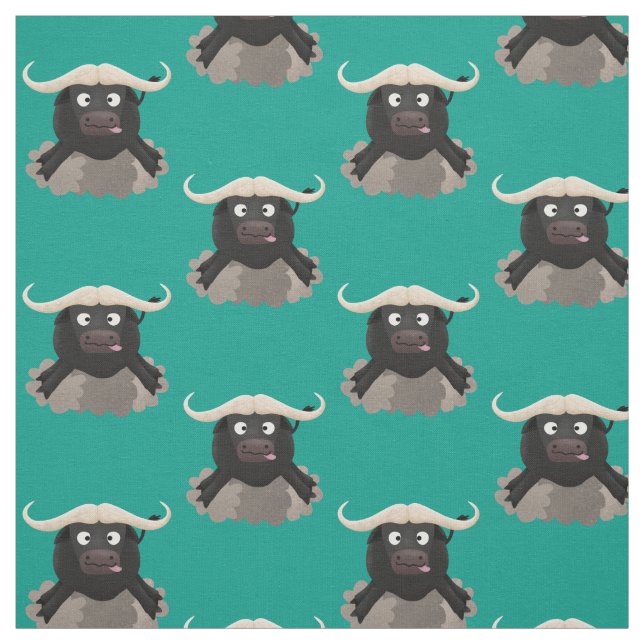 Funny running water buffalo cartoon fabric (Swatch)