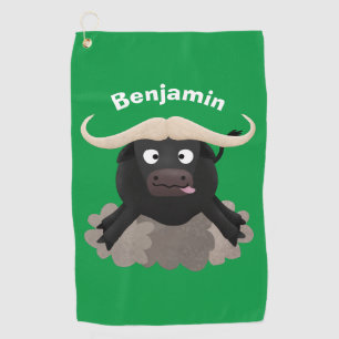 Funny running water buffalo cartoon golf towel