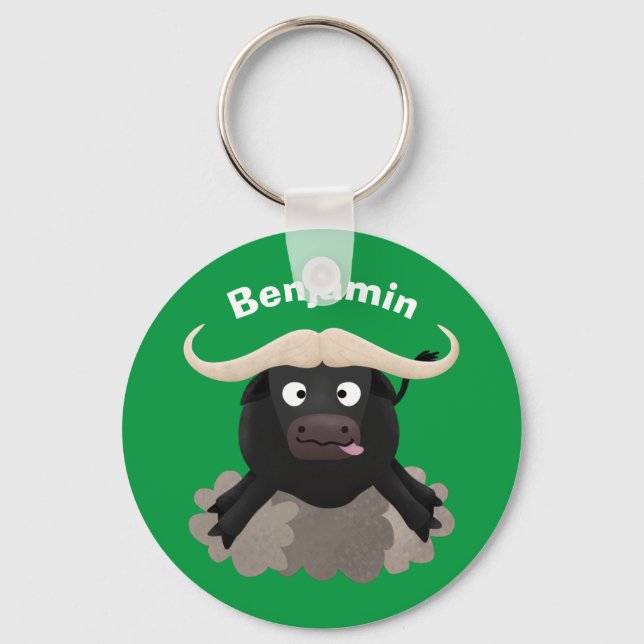 Funny running water buffalo cartoon key ring (Front)