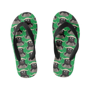 Funny running water buffalo cartoon kid's thongs