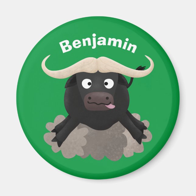 Funny running water buffalo cartoon magnet (Front)