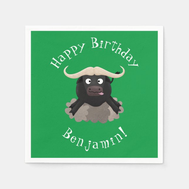 Funny running water buffalo cartoon napkin (Front)