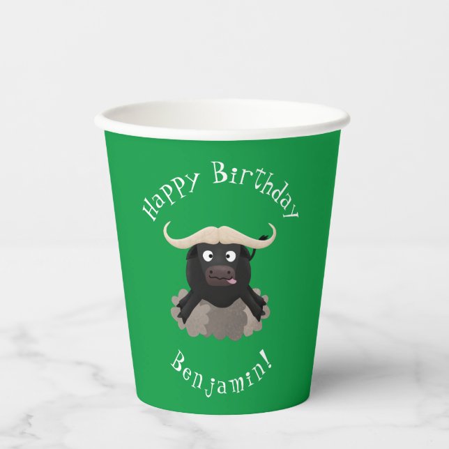 Funny running water buffalo cartoon paper cups (Front)
