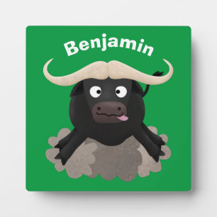 Funny running water buffalo cartoon plaque