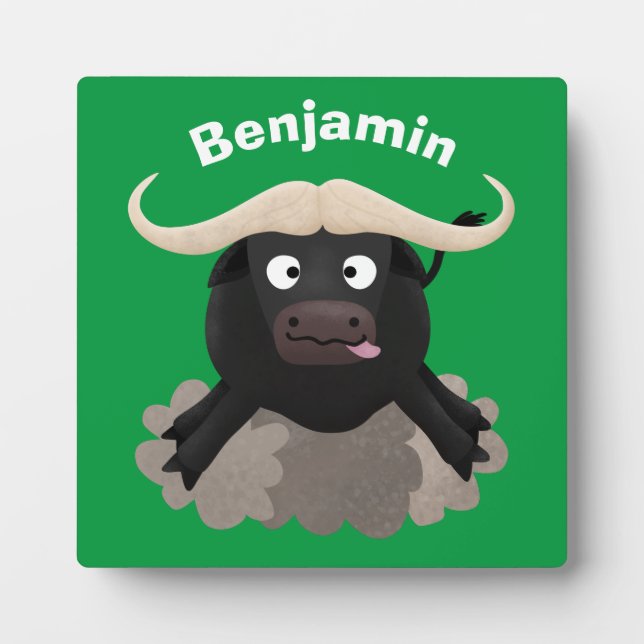 Funny running water buffalo cartoon plaque (Front)
