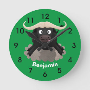 Funny running water buffalo cartoon round clock