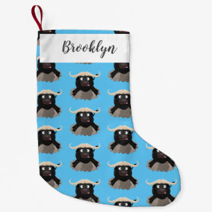 Funny running water buffalo cartoon small christmas stocking