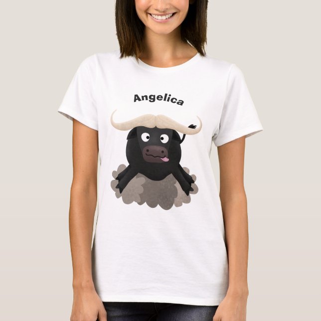 Funny running water buffalo cartoon T-Shirt (Front)