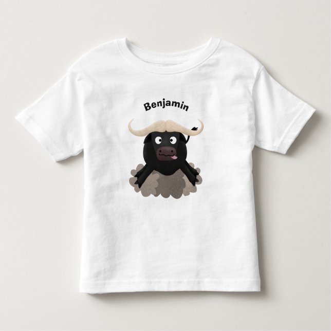 Funny running water buffalo cartoon toddler T-Shirt (Front)