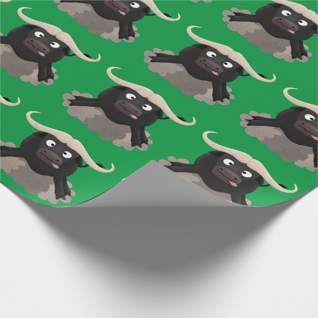 Funny running water buffalo cartoon wrapping paper (Corner)